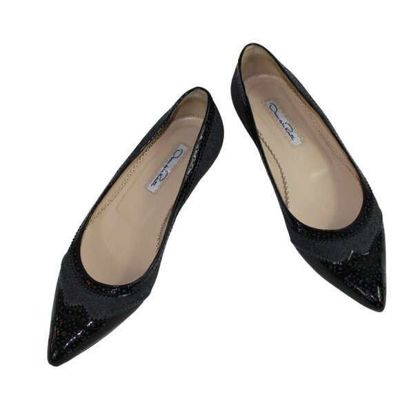 Oscar De La Renta Charcoal Tweed Black Patent Leather Detail Ballet Flats - Picture 5 of 9